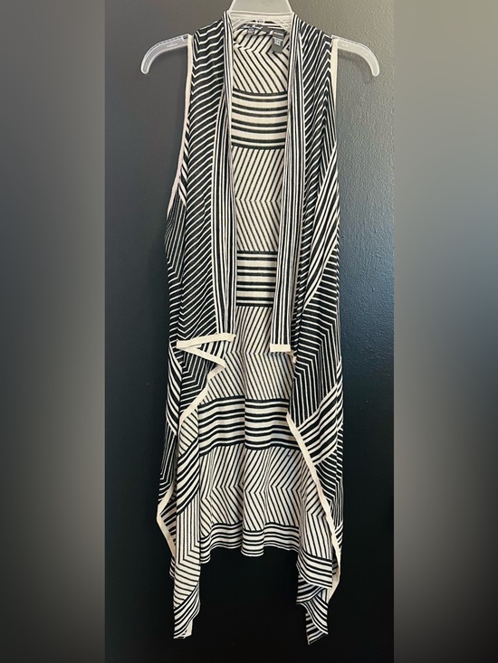 Sweaters - Anne French Striped Black and Grey Draped Vest